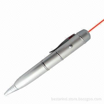 Pen-shaped USB flash drive with laser pointer, FCC-/CE-/RoHS-approved